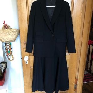 DKNY Black Heavy Wool Coat with double Breasted Jacket Body and Swing Skirt